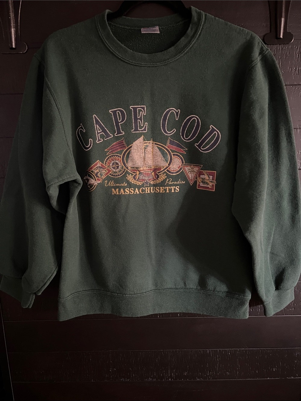 Jerzees Dark Green Cape Cod Massachusetts Graphic Crewneck